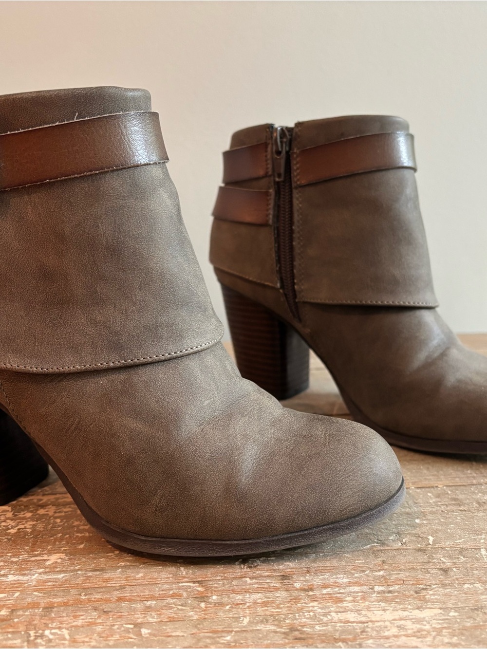 Madden Girl Brown Layered Ankle Booties with Block Heel